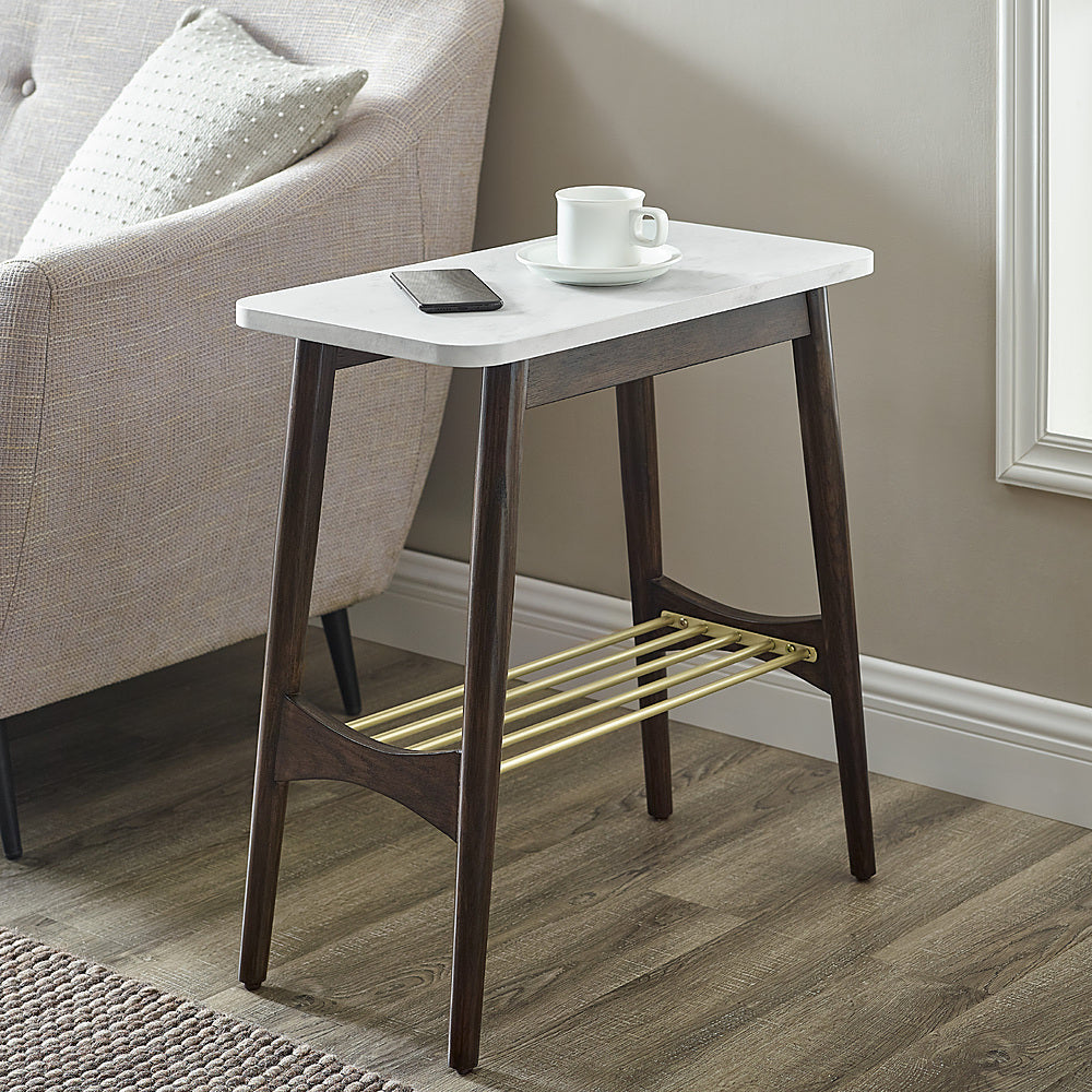 Walker Edison - Jamie Faux Marble Tapered Leg Side Table - Dark Oak_5