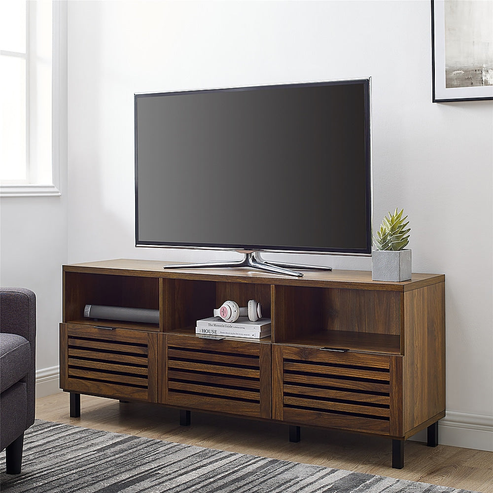 Walker Edison - Modern Slat Door TV Stand for Most Flat-Panel TV's up to 65" - Dark Walnut_5