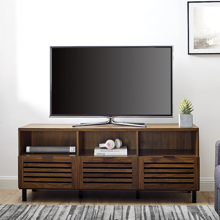 Walker Edison - Modern Slat Door TV Stand for Most Flat-Panel TV's up to 65" - Dark Walnut_4