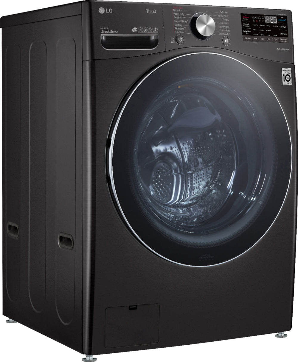 LG - 5.0 Cu. Ft. High-Efficiency Stackable Smart Front Load Washer with Steam and Built-In Intelligence - Black steel_1