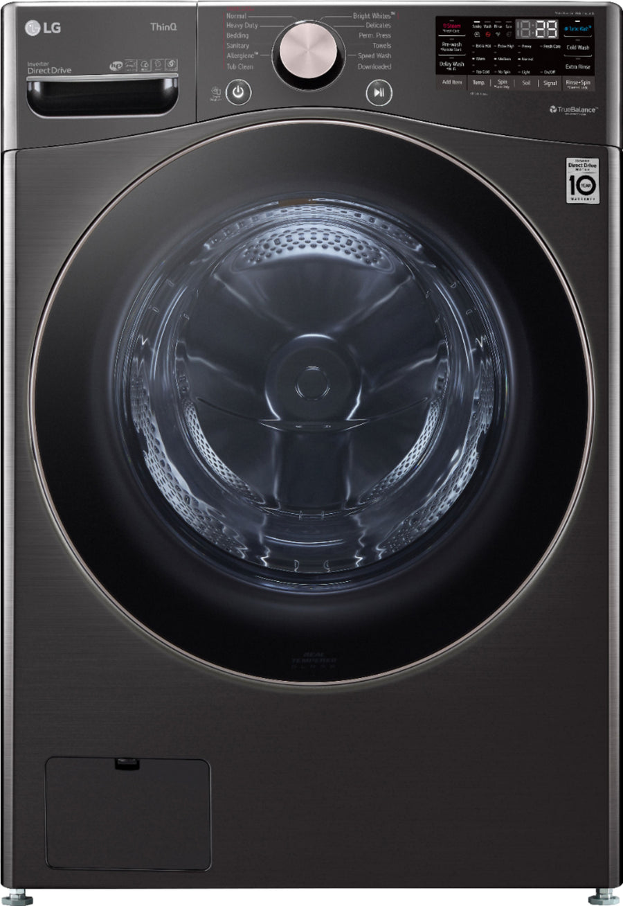 LG - 4.5 Cu. Ft. High-Efficiency Stackable Smart Front Load Washer with Steam and Built-In Intelligence - Black steel_0