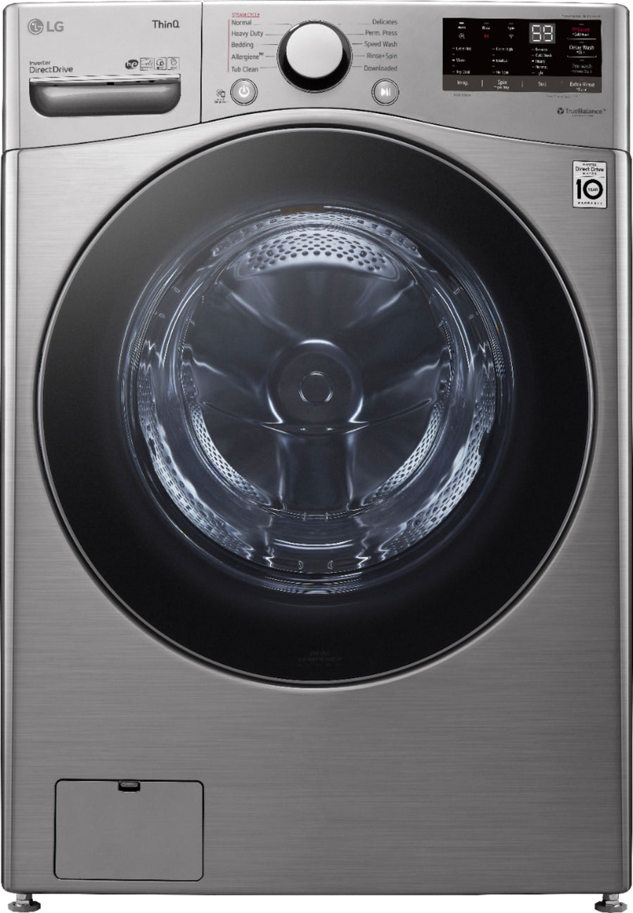 LG - 4.5 Cu. Ft. High-Efficiency Stackable Smart Front Load Washer with Steam and 6Motion Technology - Graphite steel_0