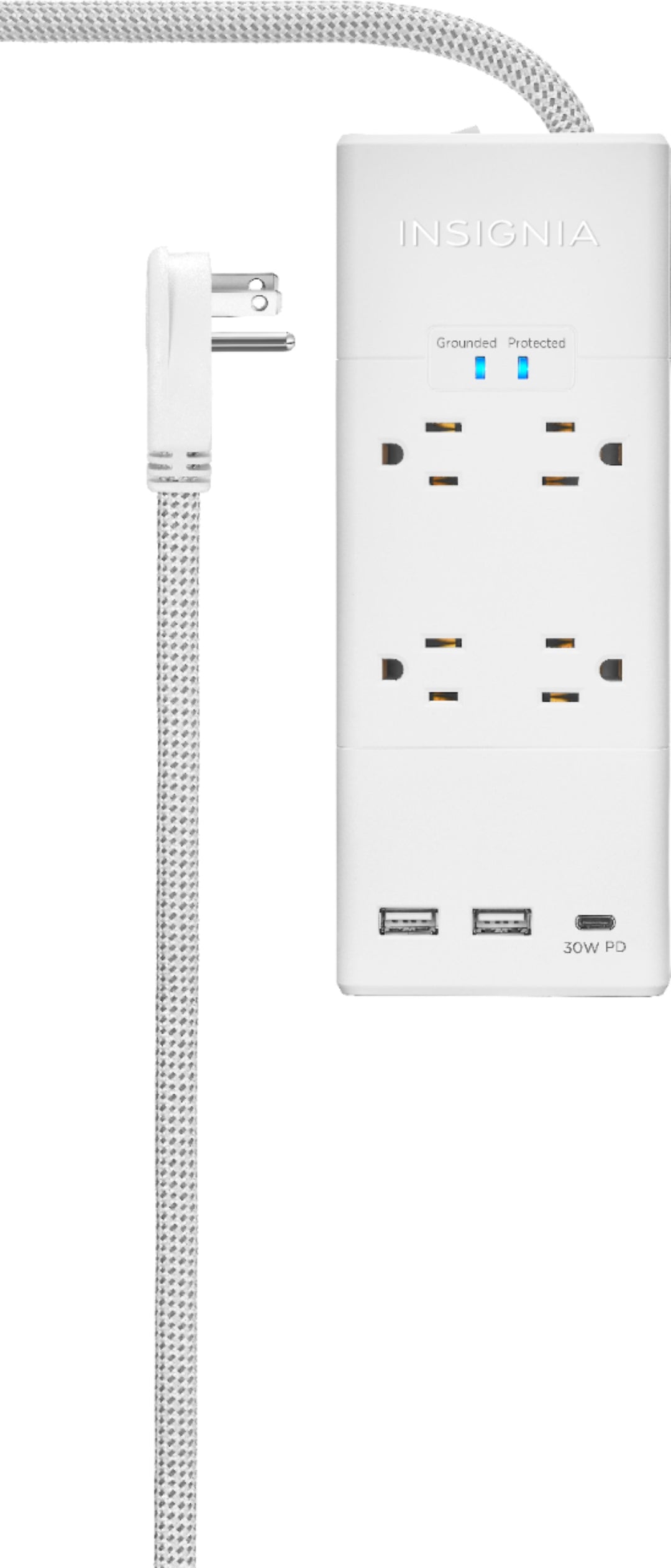 Insignia™ - 4-Outlet/3-USB Surge Protector Strip - White_0