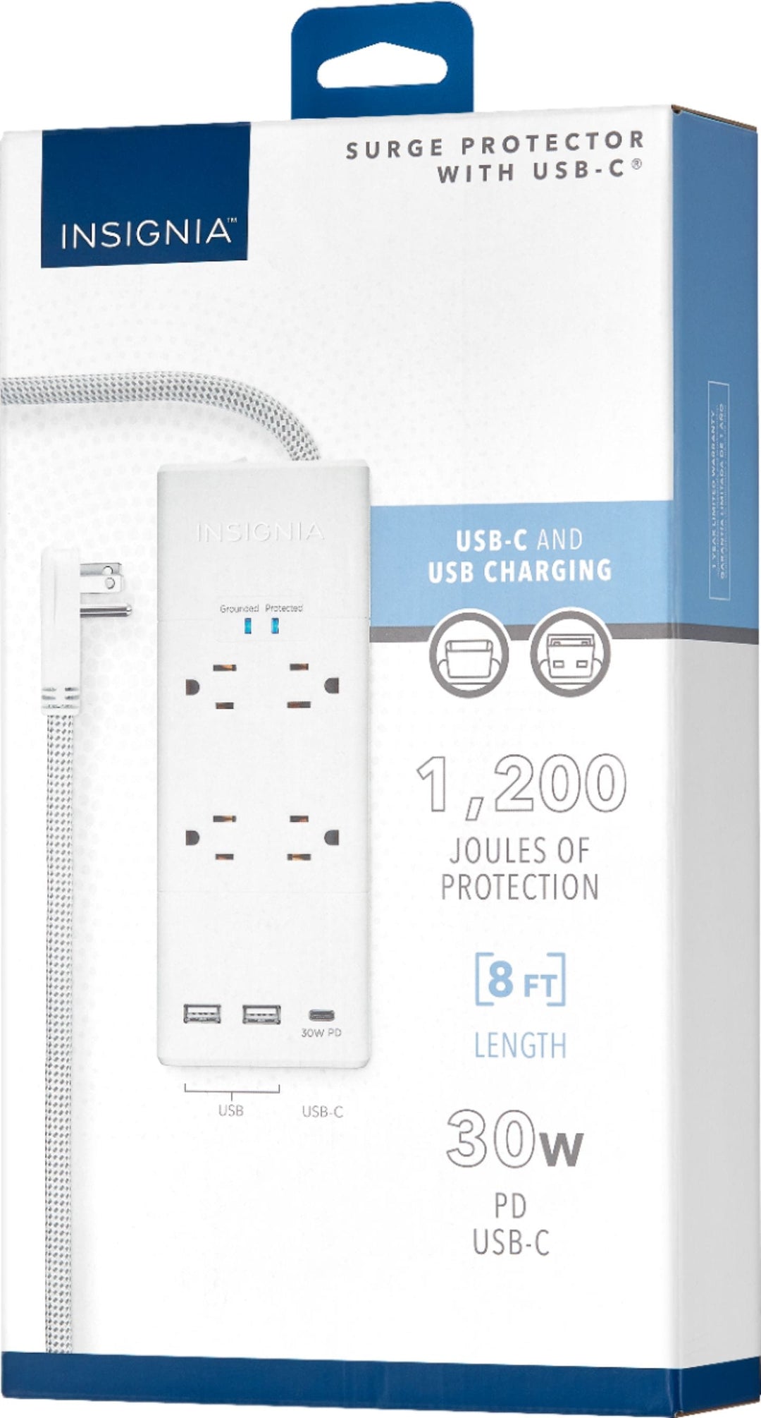 Insignia™ - 4-Outlet/3-USB Surge Protector Strip - White_1