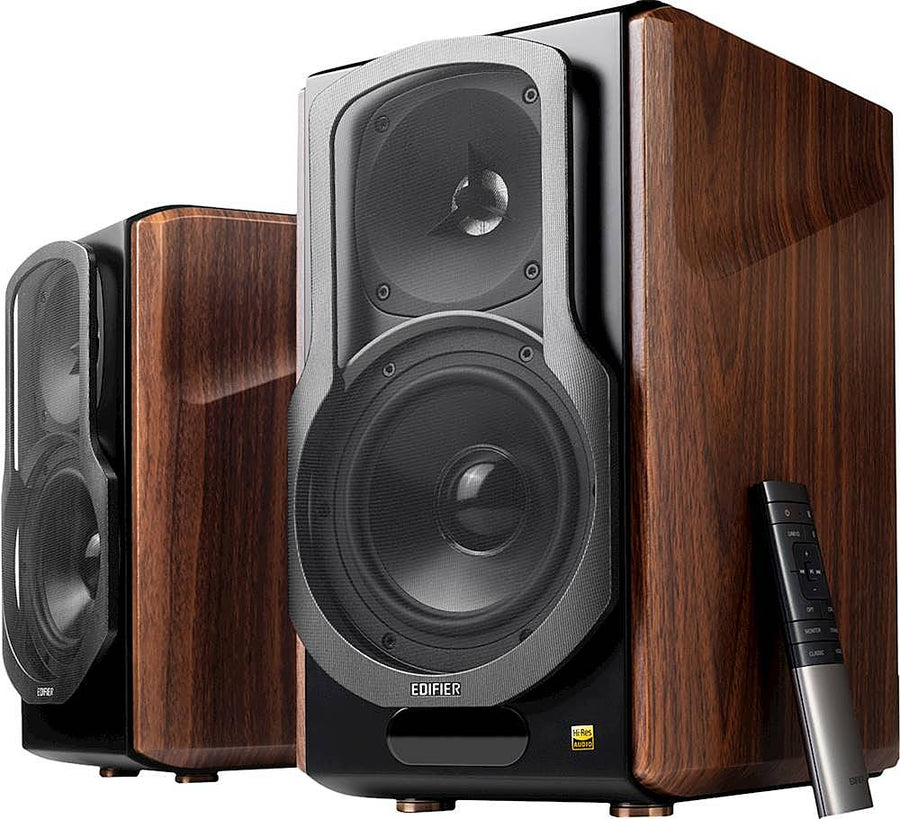 Edifier - S2000MKIII Powered Bluetooth Bookshelf, Computer - 130W Line-in Optical Input - Tri-Amped Studio Monitor 2.0 Speakers - Wood/Black_0