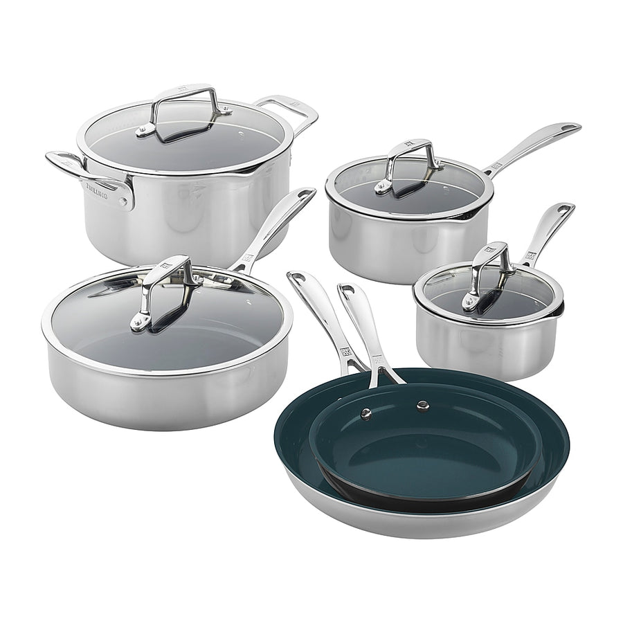 ZWILLING - Clad CFX 10-pc Stainless Steel Ceramic Nonstick Cookware Set - Silver_0