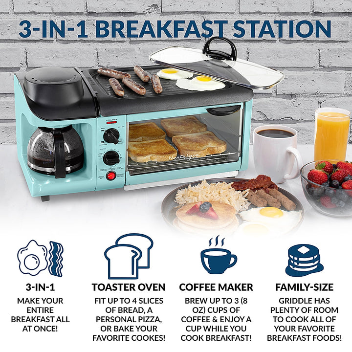 Nostalgia - BST3AQ Retro 3-in-1 Family Size Breakfast Station - Aqua_7