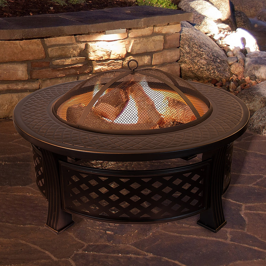 Pure Garden - Fire Pit Set, Wood Burning Pit - Includes Spark Screen and Log Poker, 32” Round Metal Firepit - Black and Copper_0