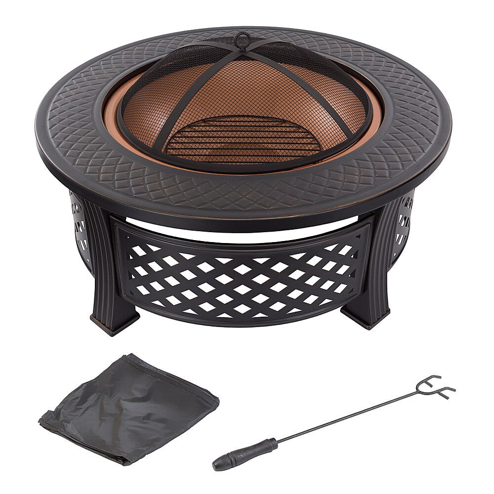 Pure Garden - Fire Pit Set, Wood Burning Pit - Includes Spark Screen and Log Poker, 32” Round Metal Firepit - Black and Copper_3