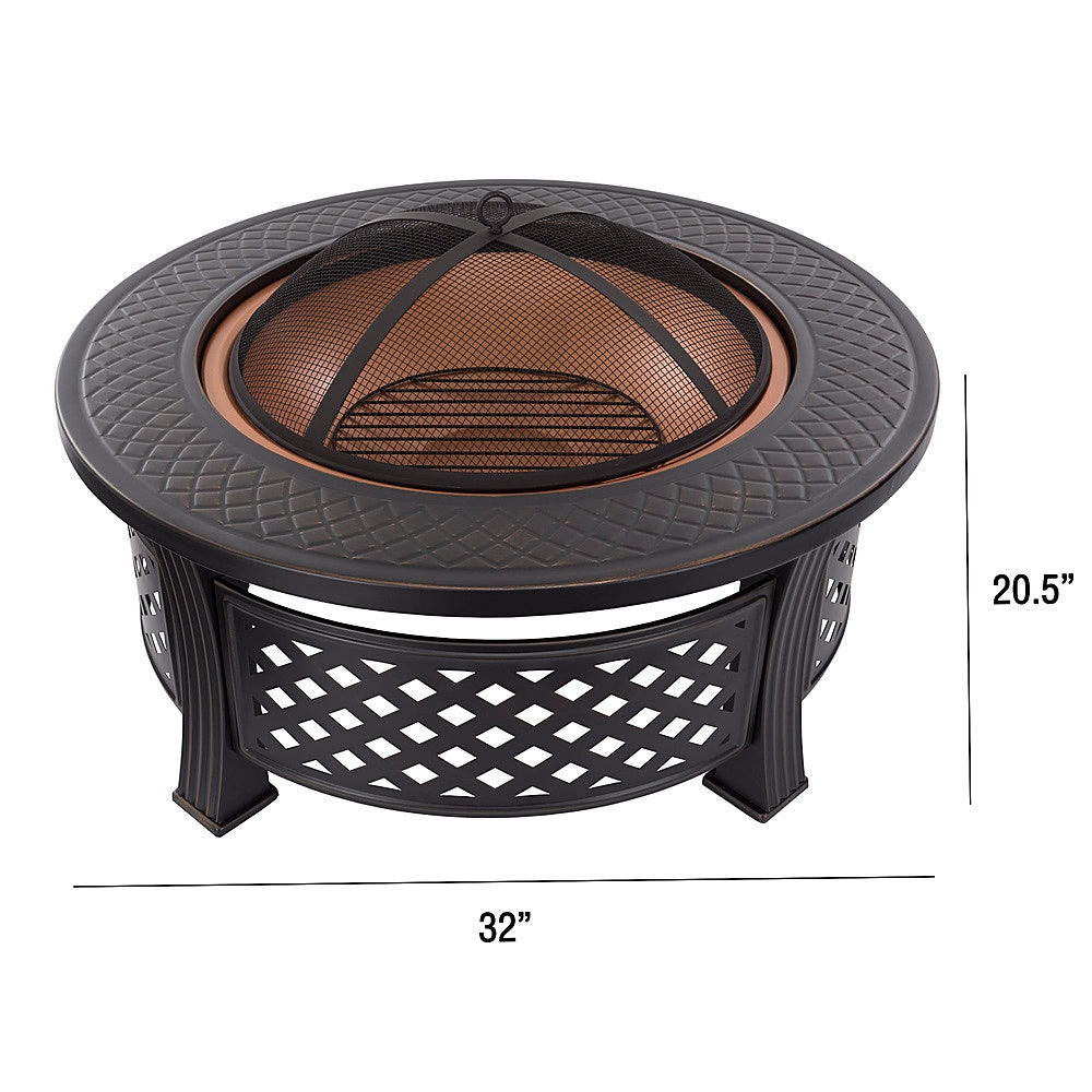 Pure Garden - Fire Pit Set, Wood Burning Pit - Includes Spark Screen and Log Poker, 32” Round Metal Firepit - Black and Copper_1