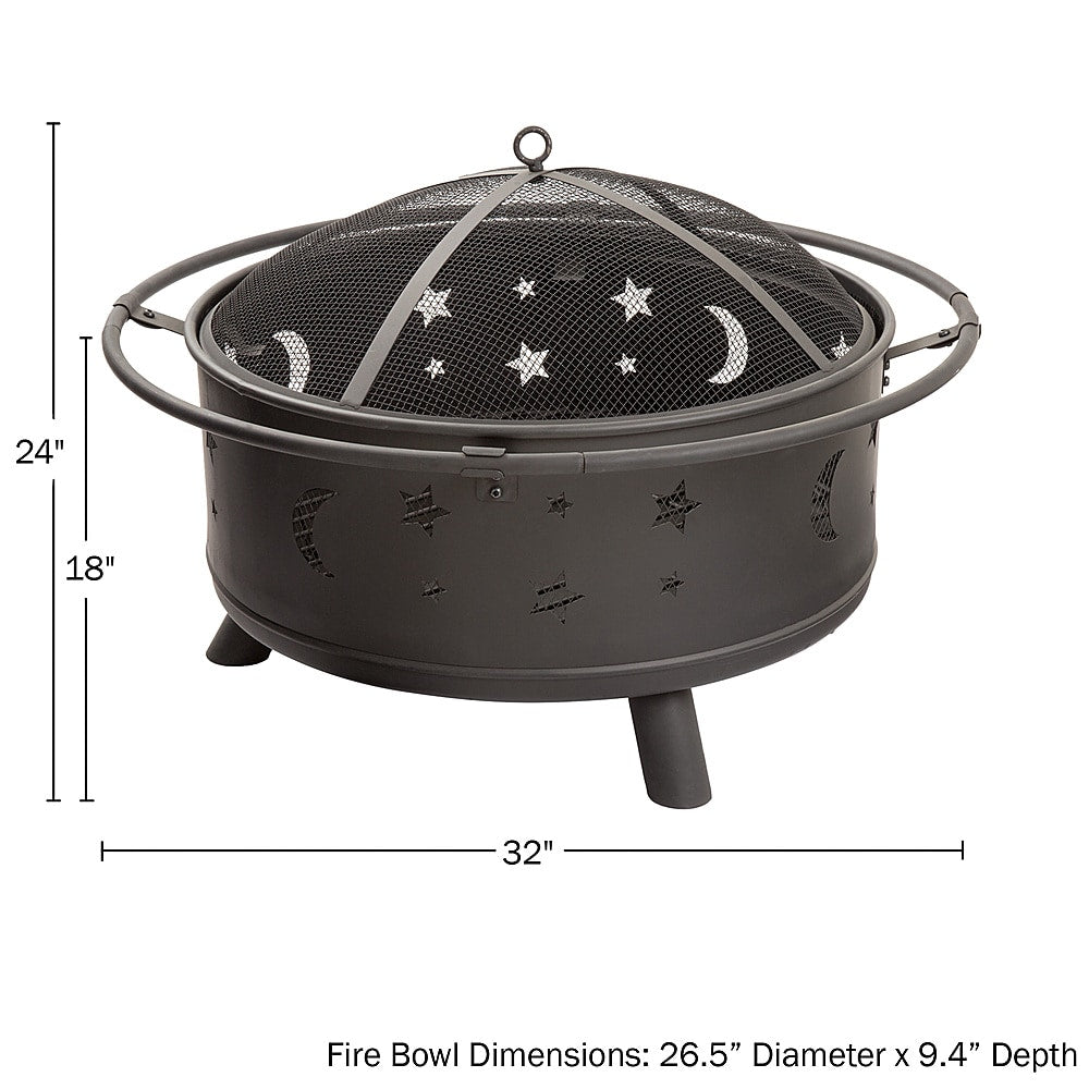 Pure Garden - 32" Round Outdoor Fire Pit with Steel Bowl, Star Cutouts Spark Screen, Log Poker, Storage Cover for Patio Wood Burning - Black_8