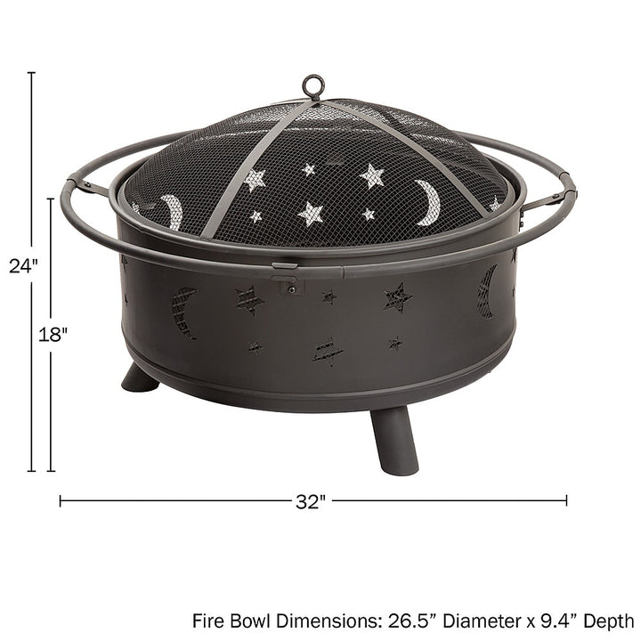 Pure Garden - 32" Round Outdoor Fire Pit with Steel Bowl, Star Cutouts Spark Screen, Log Poker, Storage Cover for Patio Wood Burning - Black_8