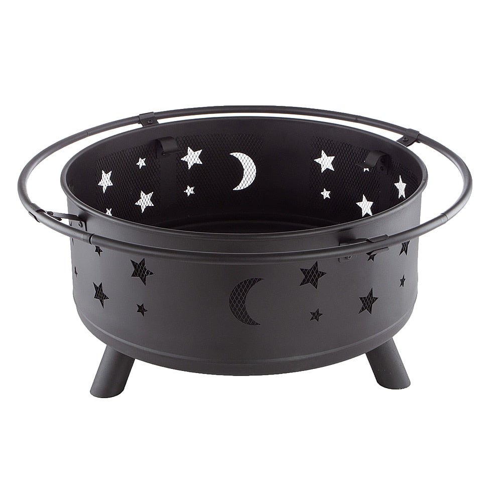 Pure Garden - 32" Round Outdoor Fire Pit with Steel Bowl, Star Cutouts Spark Screen, Log Poker, Storage Cover for Patio Wood Burning - Black_3