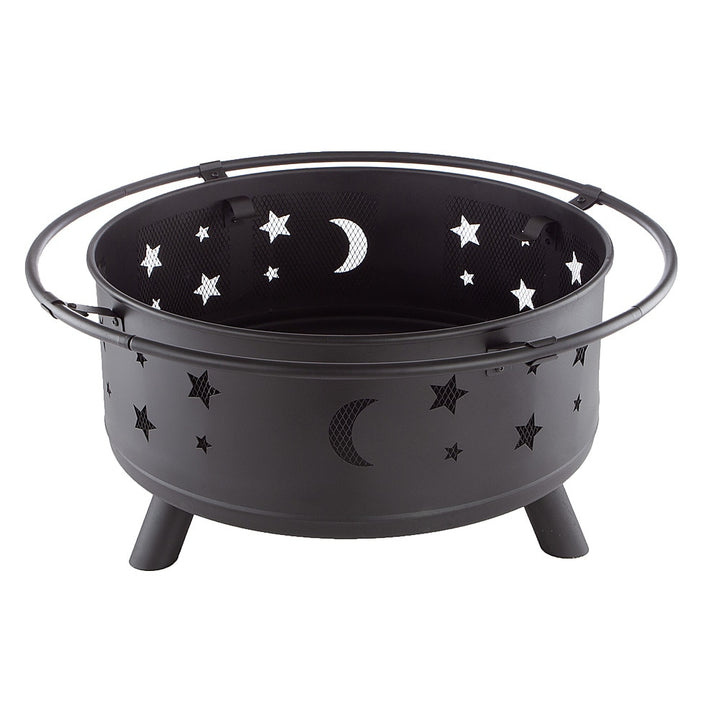 Pure Garden - 32" Round Outdoor Fire Pit with Steel Bowl, Star Cutouts Spark Screen, Log Poker, Storage Cover for Patio Wood Burning - Black_3