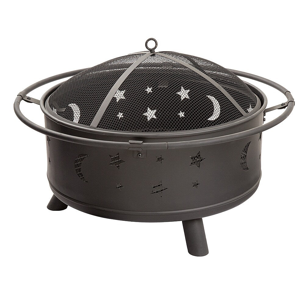 Pure Garden - 32" Round Outdoor Fire Pit with Steel Bowl, Star Cutouts Spark Screen, Log Poker, Storage Cover for Patio Wood Burning - Black_2