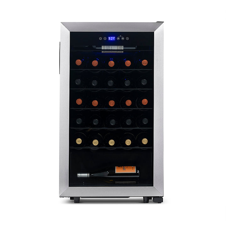NewAir - Freestanding 33 Bottle Compressor Wine Fridge, Adjustable Racks , Exterior Digital Thermostat - Stainless steel_0