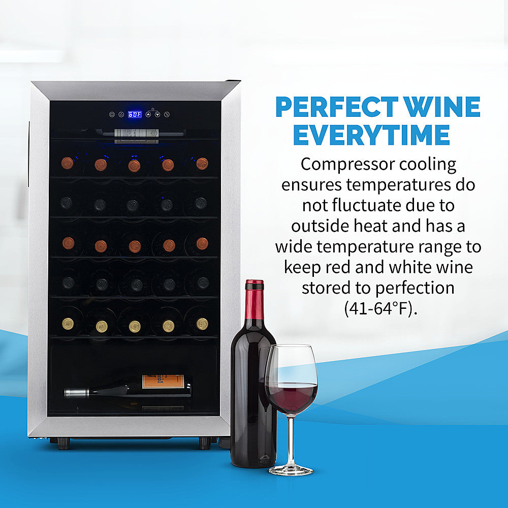 NewAir - Freestanding 33 Bottle Compressor Wine Fridge, Adjustable Racks , Exterior Digital Thermostat - Stainless steel_16