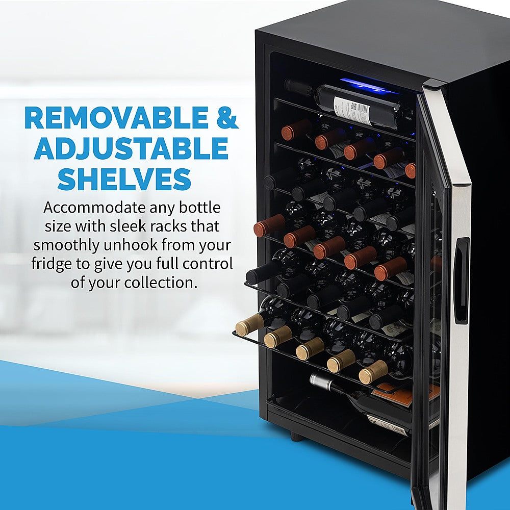 NewAir - Freestanding 33 Bottle Compressor Wine Fridge, Adjustable Racks , Exterior Digital Thermostat - Stainless steel_13
