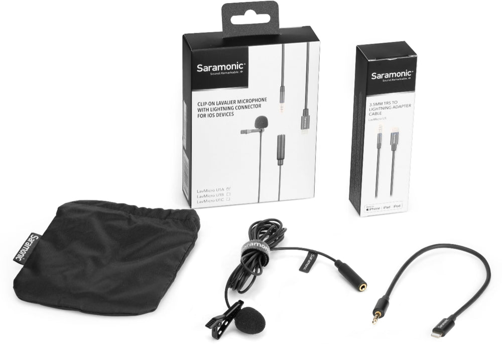 Saramonic - Lavalier Microphone with Lightning for Apple iPhone, or iPad w/ a Built-in 6.6-foot (2m) Cable (LavMicro U1A)_1