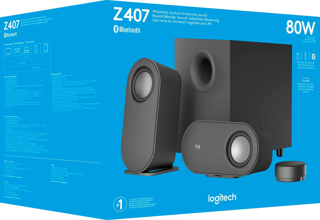 Logitech - Z407 2.1 Bluetooth Computer Speaker System with Wireless Control (3-Piece) - Black_3
