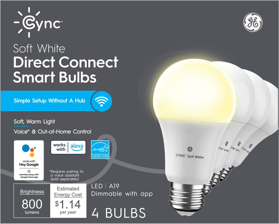GE - Cync Direct Connect Light Bulbs (4 A19 Smart LED Light Bulbs), 60W Replacement - Soft White_0