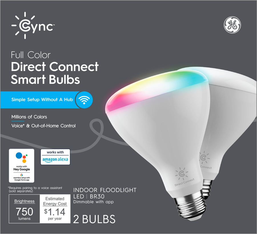 GE - Cync Direct Connect Light Bulbs(2 BR30 LED Color Changing Light Bulbs), 65W Replacement - Full Color_0