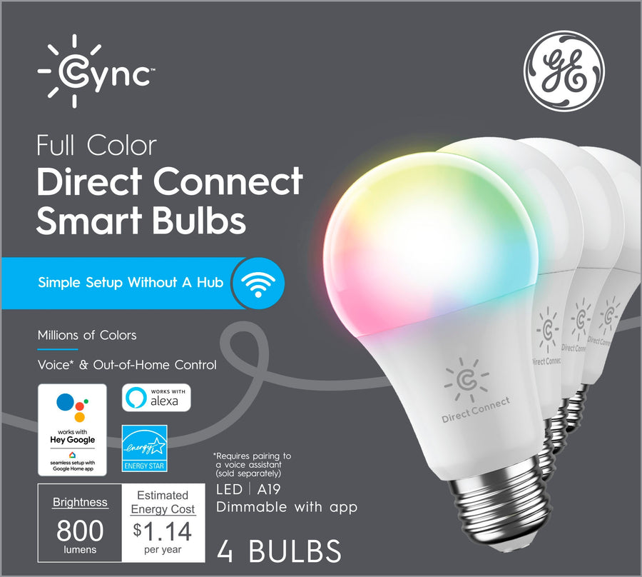 GE - Cync Full Color Direct Connect Light Bulbs (4 A19 LED Color Changing Light Bulbs), 60W Replacement - Full Color_0