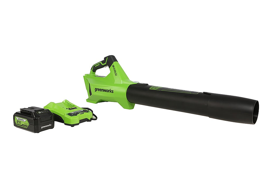Greenworks - 24-Volt 110 MPH 450 CFM Cordless Blower (4.0Ah Battery & Charger Included) - Black/Green_0