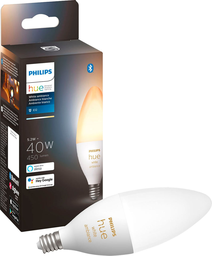 Philips - Hue White Ambiance E12 Smart LED Candelabra Bulb - White_0