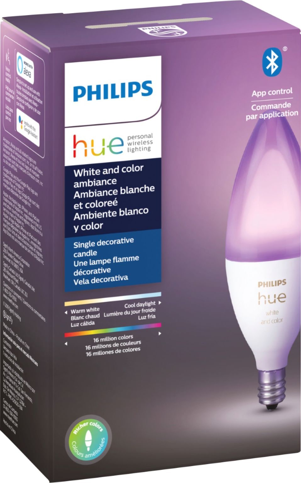 Philips - Hue White and Color Ambiance E12 Bulb - White_1
