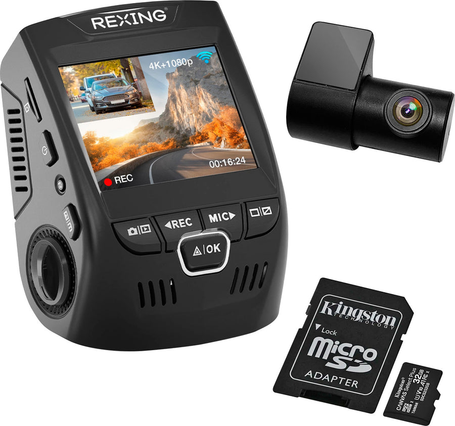 Rexing - V1P Plus 4K UHD Front and Rear Dash Cam with Wi-Fi - Black_0