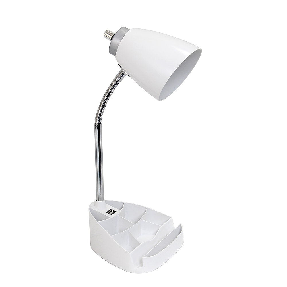 Limelights - Gooseneck Organizer Desk Lamp with iPad Tablet Stand Book Holder and USB port - White_0
