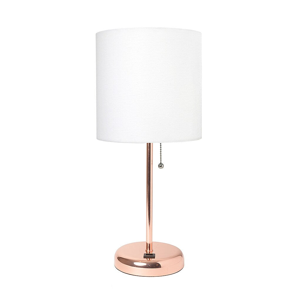 Limelights - Stick Lamp with USB charging port and Fabric Shade - White/Rose Gold_1