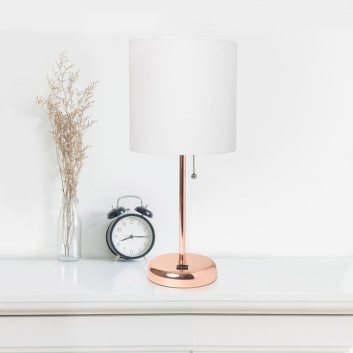 Limelights - Stick Lamp with USB charging port and Fabric Shade - White/Rose Gold_7