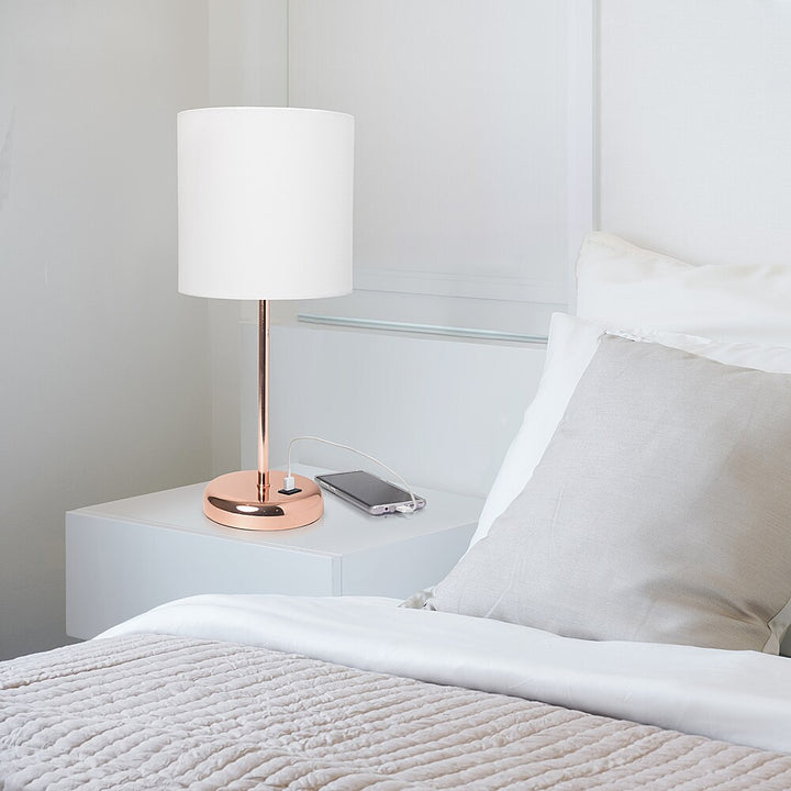 Limelights - Stick Lamp with USB charging port and Fabric Shade - White/Rose Gold_8
