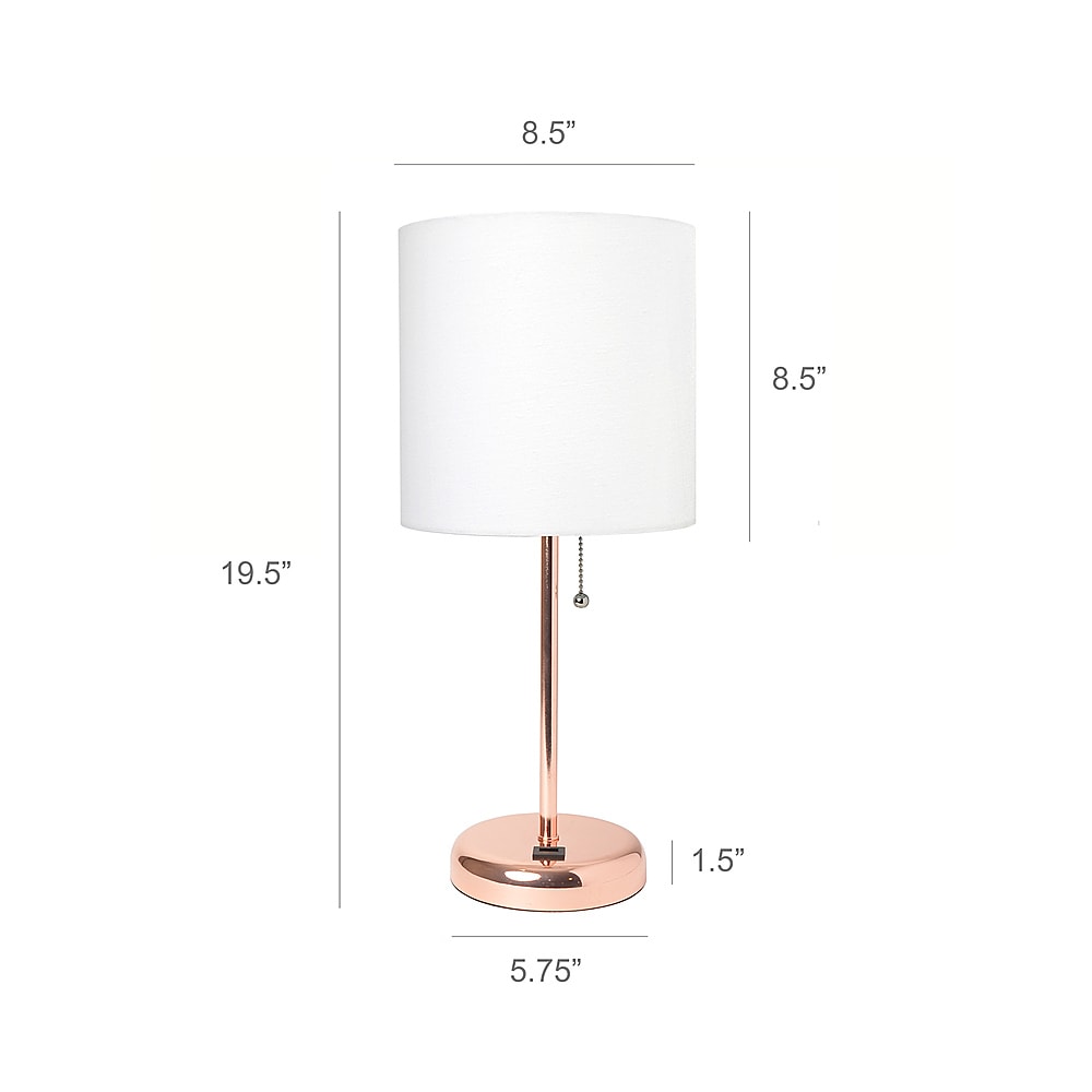 Limelights - Stick Lamp with USB charging port and Fabric Shade - White/Rose Gold_2