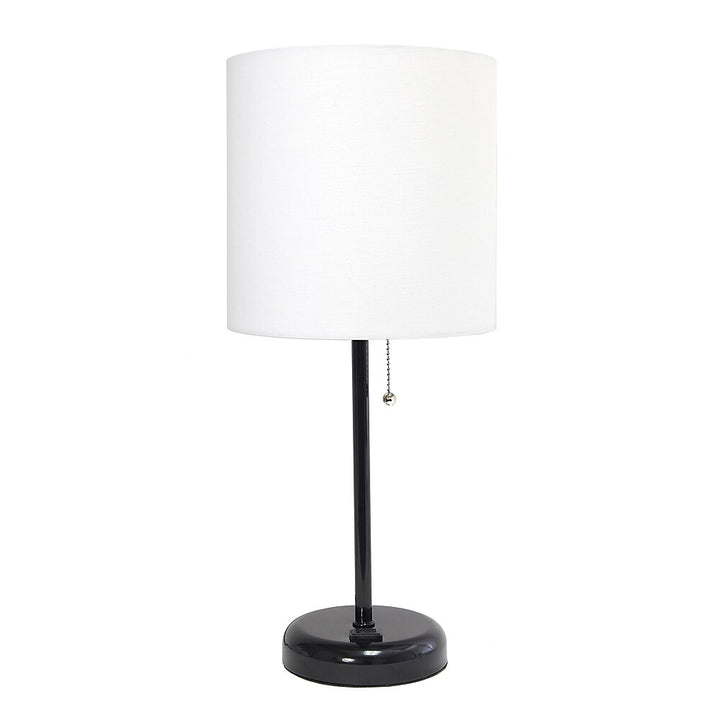Limelights - Stick Lamp with Charging Outlet and Fabric Shade - Black/White_1