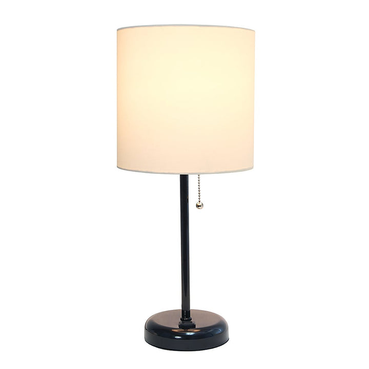 Limelights - Stick Lamp with Charging Outlet and Fabric Shade - Black/White_0