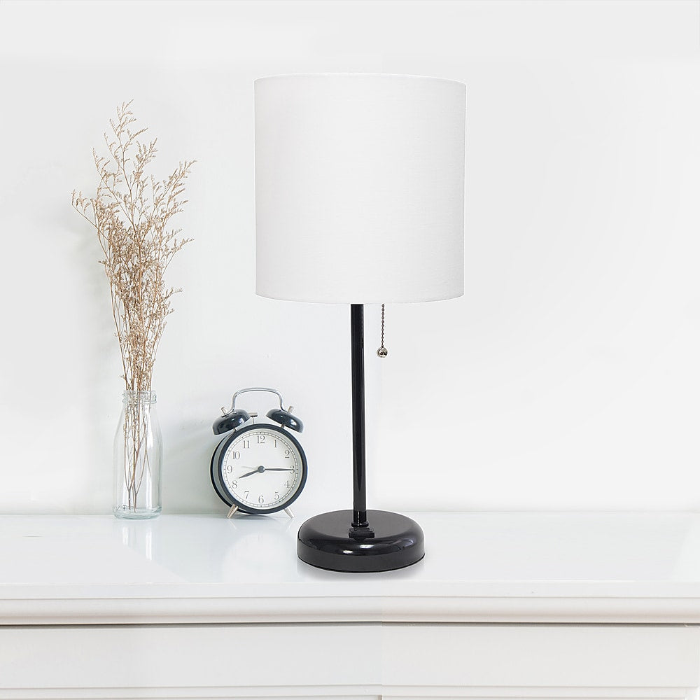 Limelights - Stick Lamp with Charging Outlet and Fabric Shade - Black/White_7