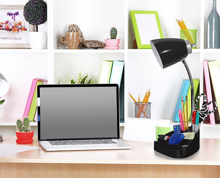 Limelights - Gooseneck Organizer Desk Lamp with iPad Tablet Stand Book Holder and USB port - Black_2