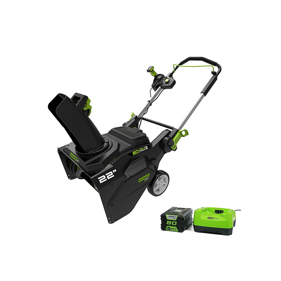 Greenworks - 22 in. Pro 80-Volt Cordless Brushless Snow Blower (4.0Ah Battery and Charger Included) - Black/Green_0