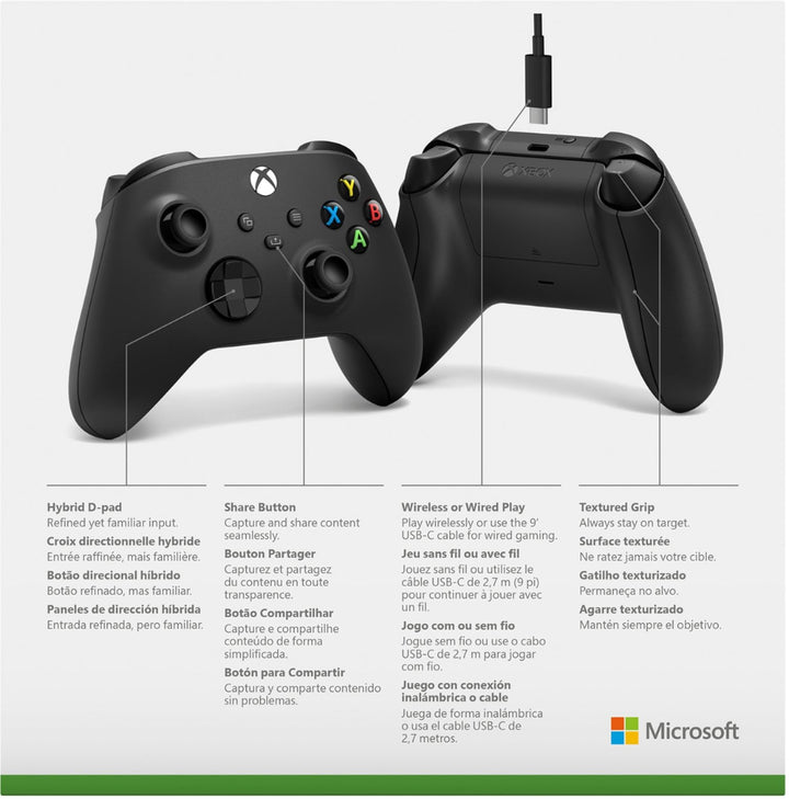 Microsoft - Xbox Wireless Controller for Windows Devices, Xbox Series X, Xbox Series S, Xbox One + USB-C Cable - Carbon Black_2