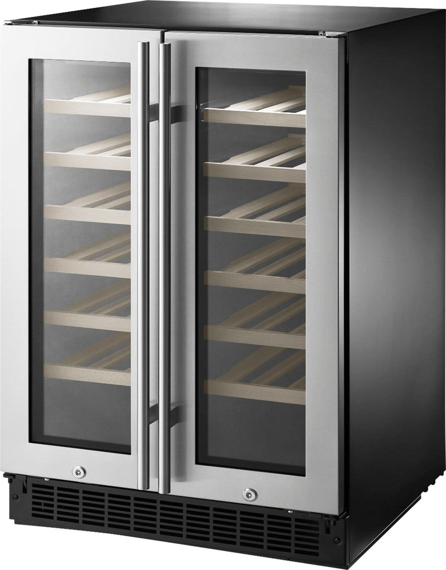 Insignia™ - 21-Bottle or 128-Can Dual Zone Wine and Beverage Cooler with Glass Doors - Stainless steel_0