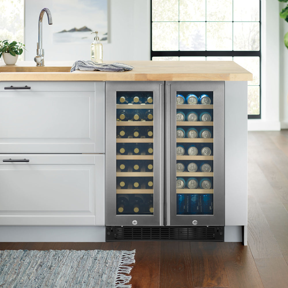 Insignia™ - 21-Bottle or 128-Can Dual Zone Wine and Beverage Cooler with Glass Doors - Stainless steel_1