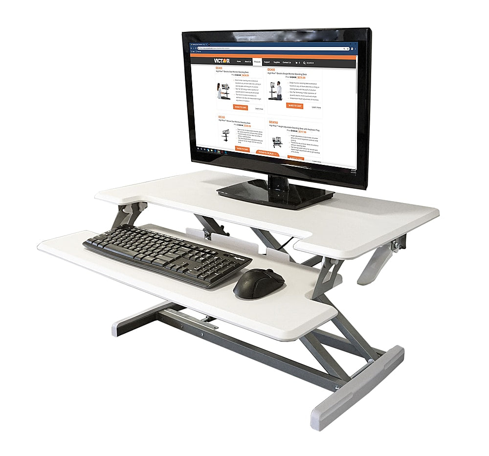 Victor - Compact Height Adjustable Standing Desk with Keyboard Tray - White_3