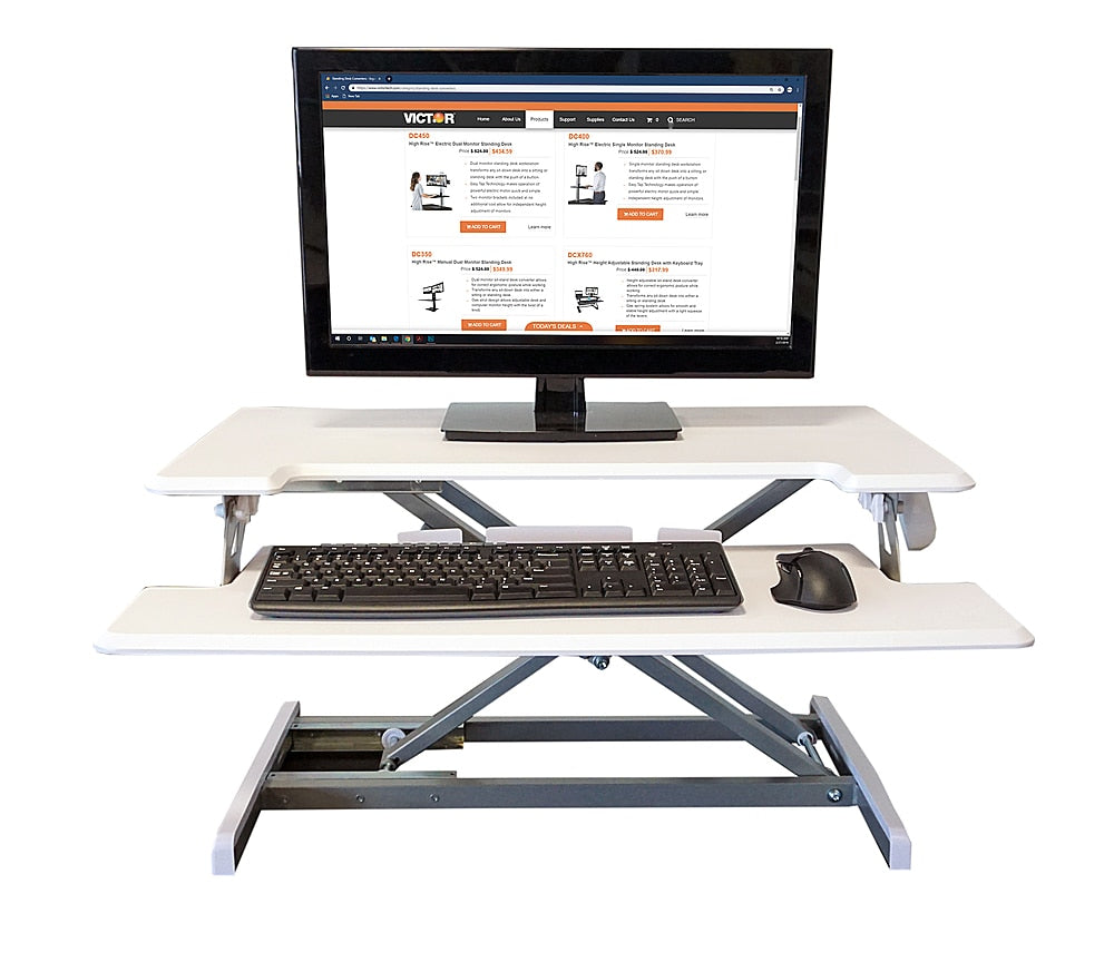 Victor - Compact Height Adjustable Standing Desk with Keyboard Tray - White_4