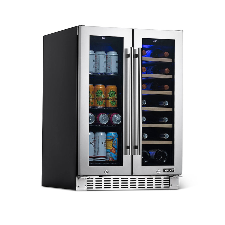 NewAir - 18-Bottle or 58-Can French Door Dual Zone Wine Refrigerator with SplitShelf and Beech Wood Shelves - Stainless steel_0
