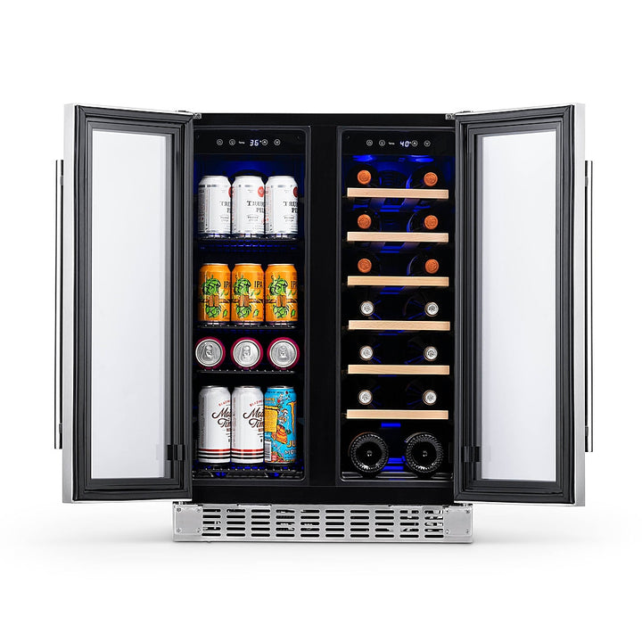 NewAir - 18-Bottle or 58-Can French Door Dual Zone Wine Refrigerator with SplitShelf and Beech Wood Shelves - Stainless steel_2
