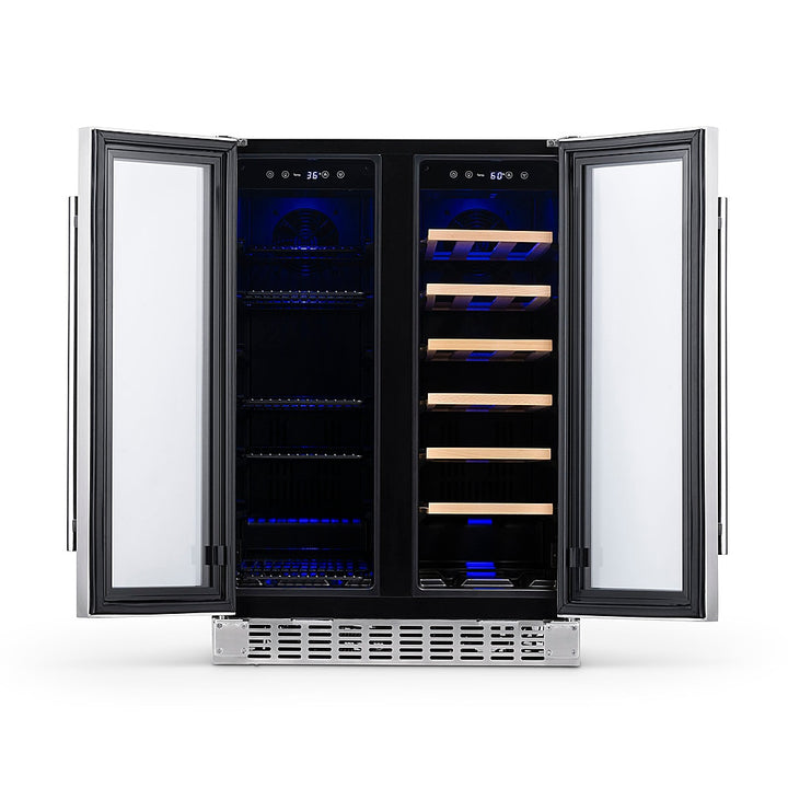 NewAir - 18-Bottle or 58-Can French Door Dual Zone Wine Refrigerator with SplitShelf and Beech Wood Shelves - Stainless steel_3