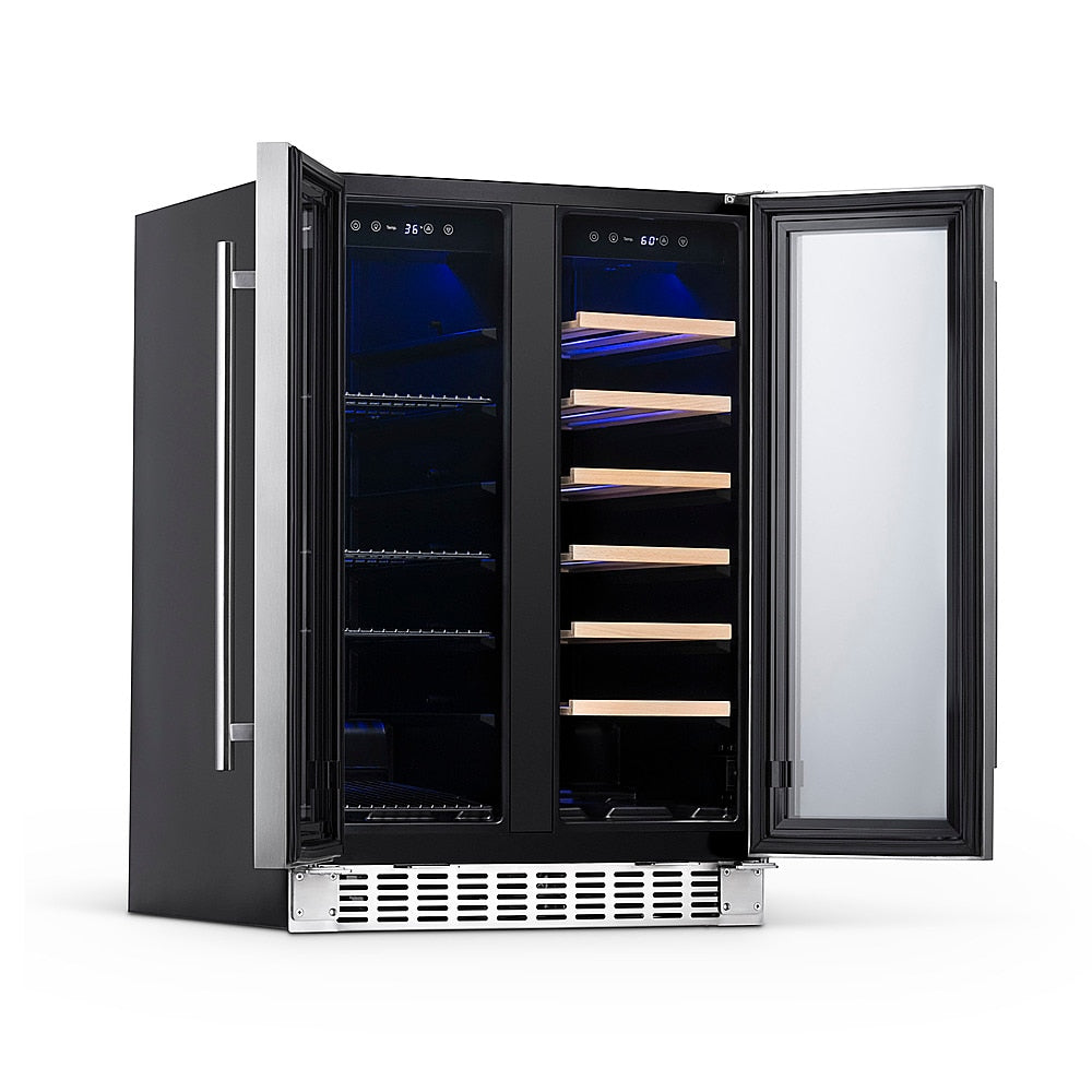 NewAir - 18-Bottle or 58-Can French Door Dual Zone Wine Refrigerator with SplitShelf and Beech Wood Shelves - Stainless steel_11